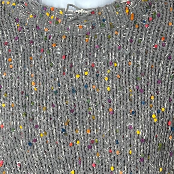 POL Distressed Sweater Small | Gray Ripped Sweater with Rainbow Confetti Detail - Picture 15 of 16